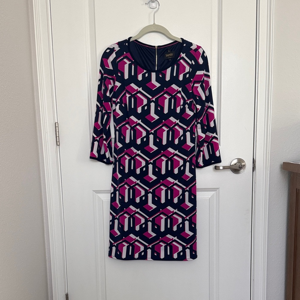 Laundry By Shelli Segal Pink and Blue Geometric Midi Dress